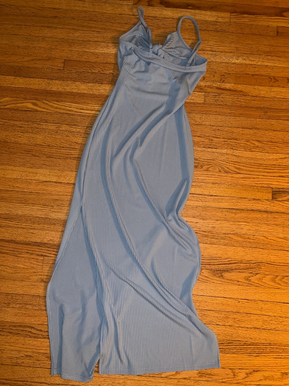 Light Blue Striped Maxi Dress with Spaghetti Straps